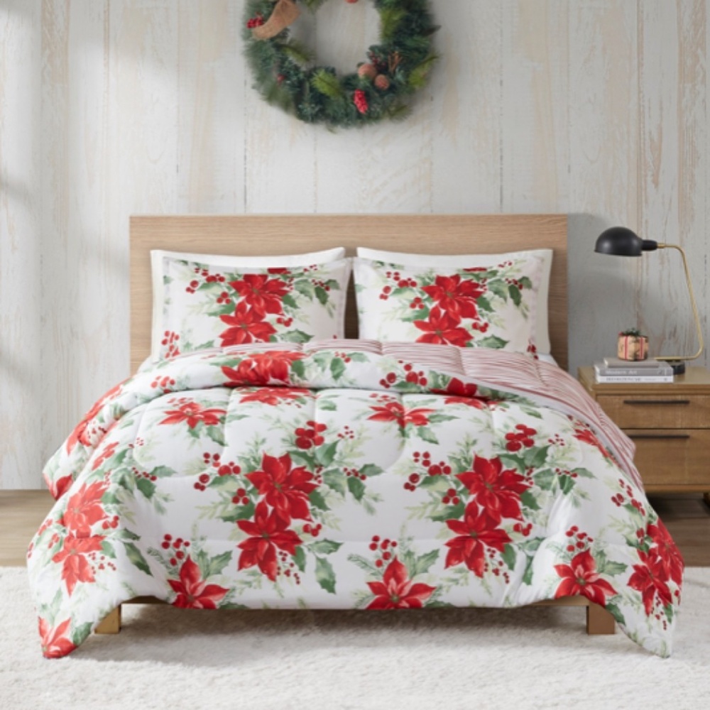 Design Lab Poinsettias 3-Pc.Twin Comforter Sets - Red NWT - Picture 1 of 4